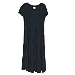 Maeve Anthropologie Gillian Tiered Maxi Dress Pockets -Black-Size Large